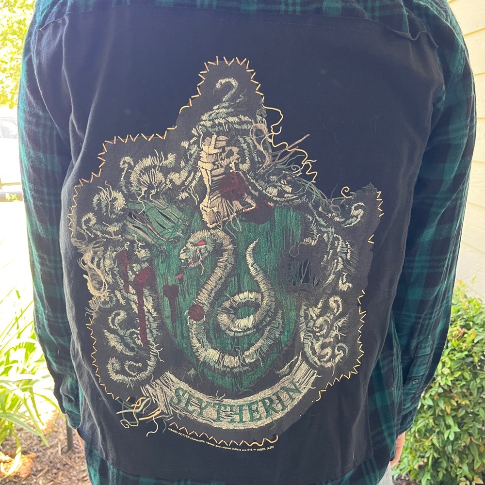 Slytherin Harry Potter Upcycled Flannel Shirt unisex Medium M